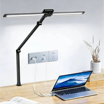BICIK 30 in. Black 2-Head Integrated LED Adjustable Swing Arm Plug-in Dimmable Flexible