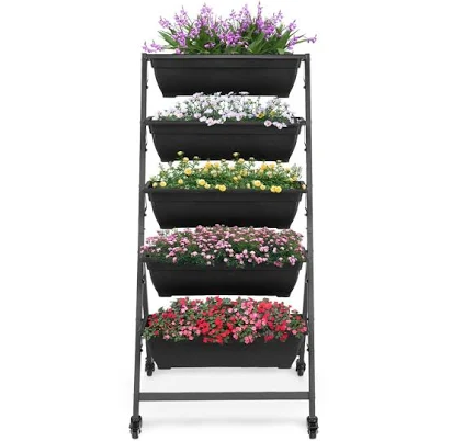 Costway 4-Tier Vertical Raised Garden Bed with 4 Containers & Drainage Hole